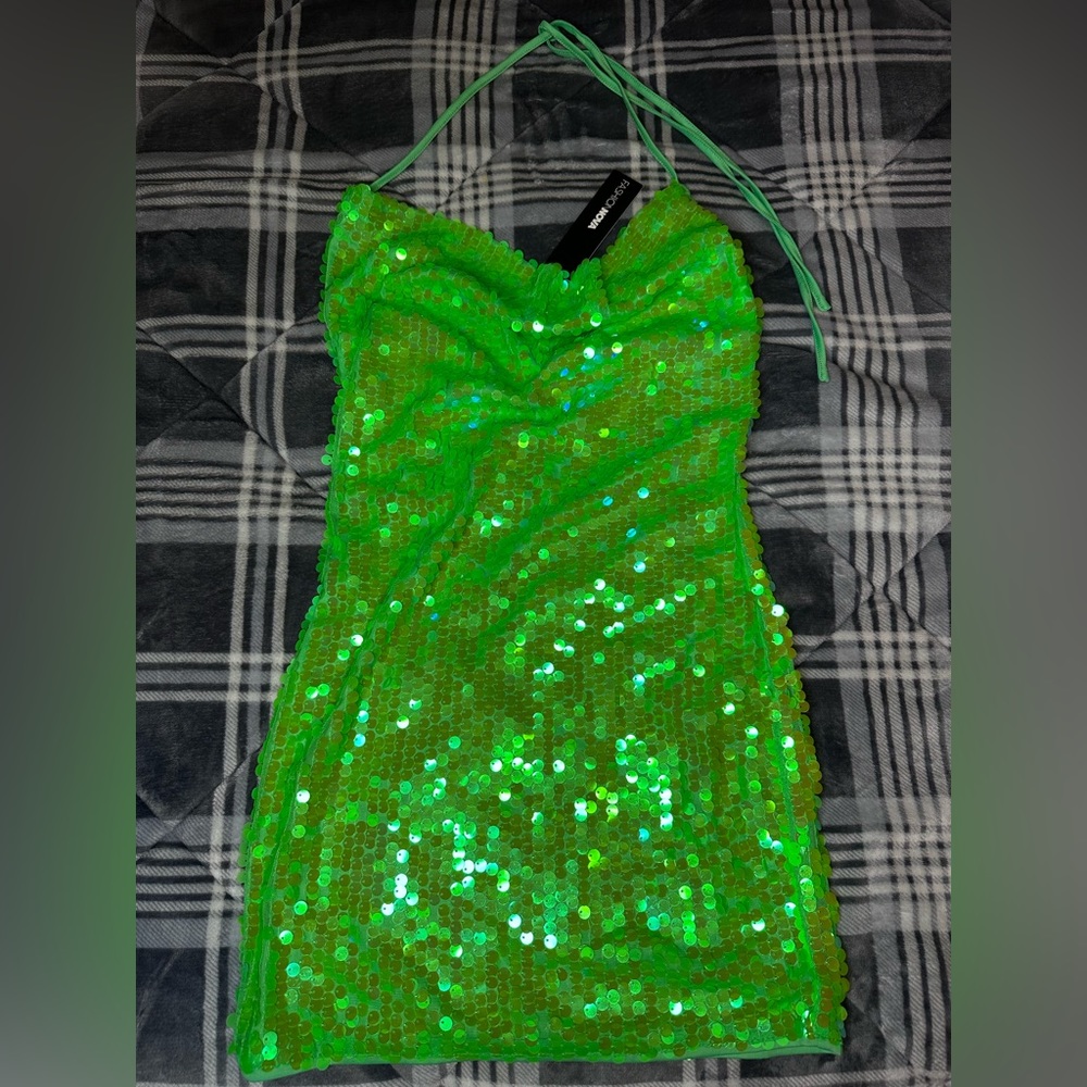 NWT Neon Green Sequin Birthday Party Dress
